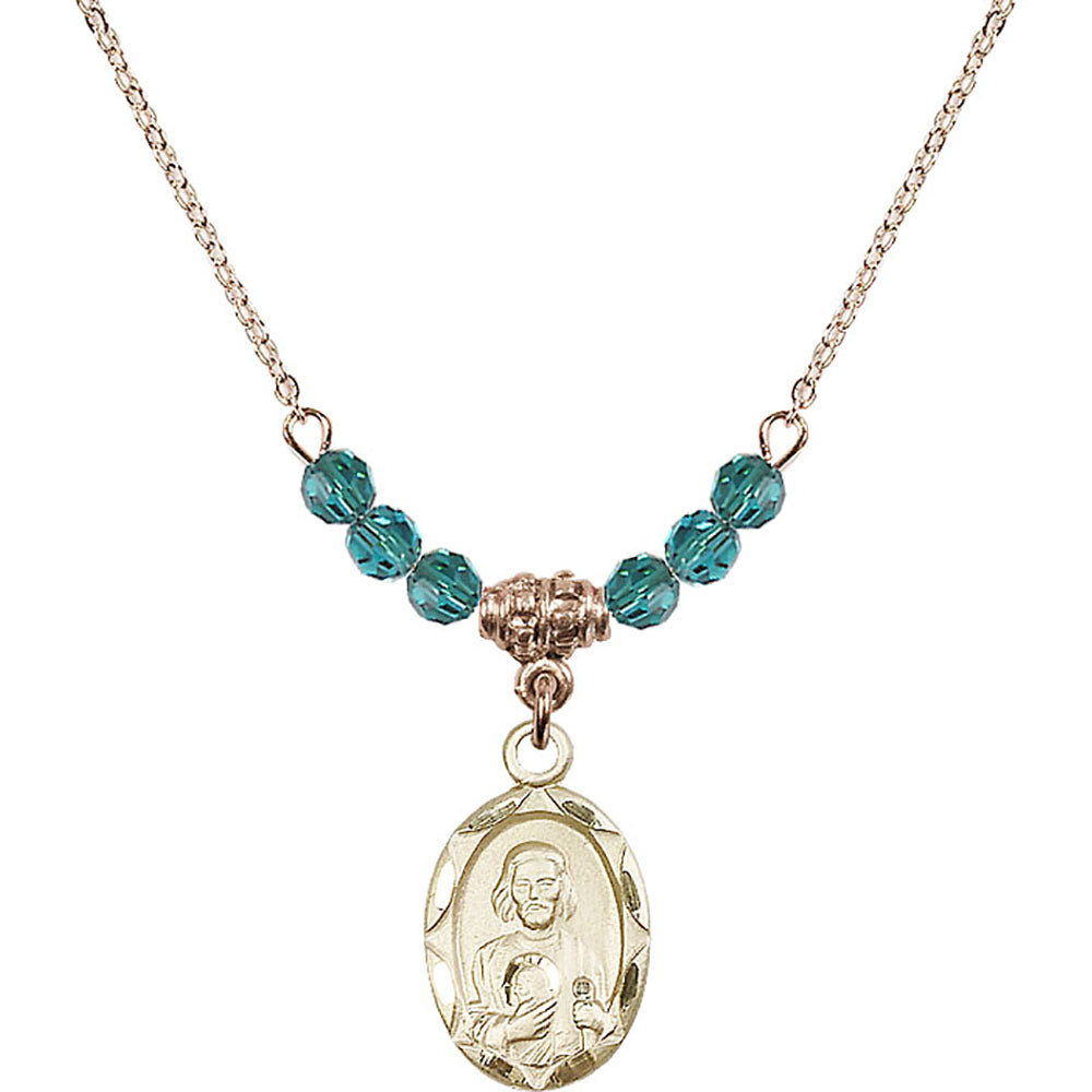 14kt Gold Filled Saint Jude Birthstone Necklace with Zircon Beads - 0612