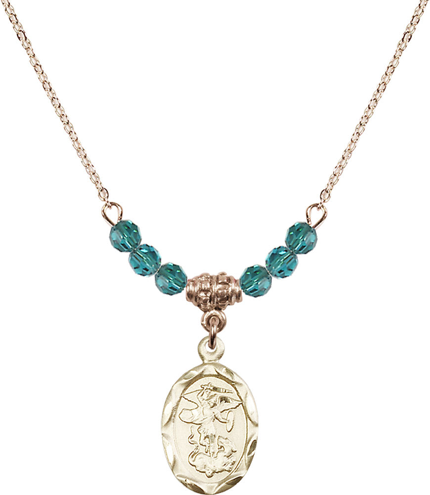 14kt Gold Filled Saint Michael the Archangel Birthstone Necklace with Zircon Beads - 0612