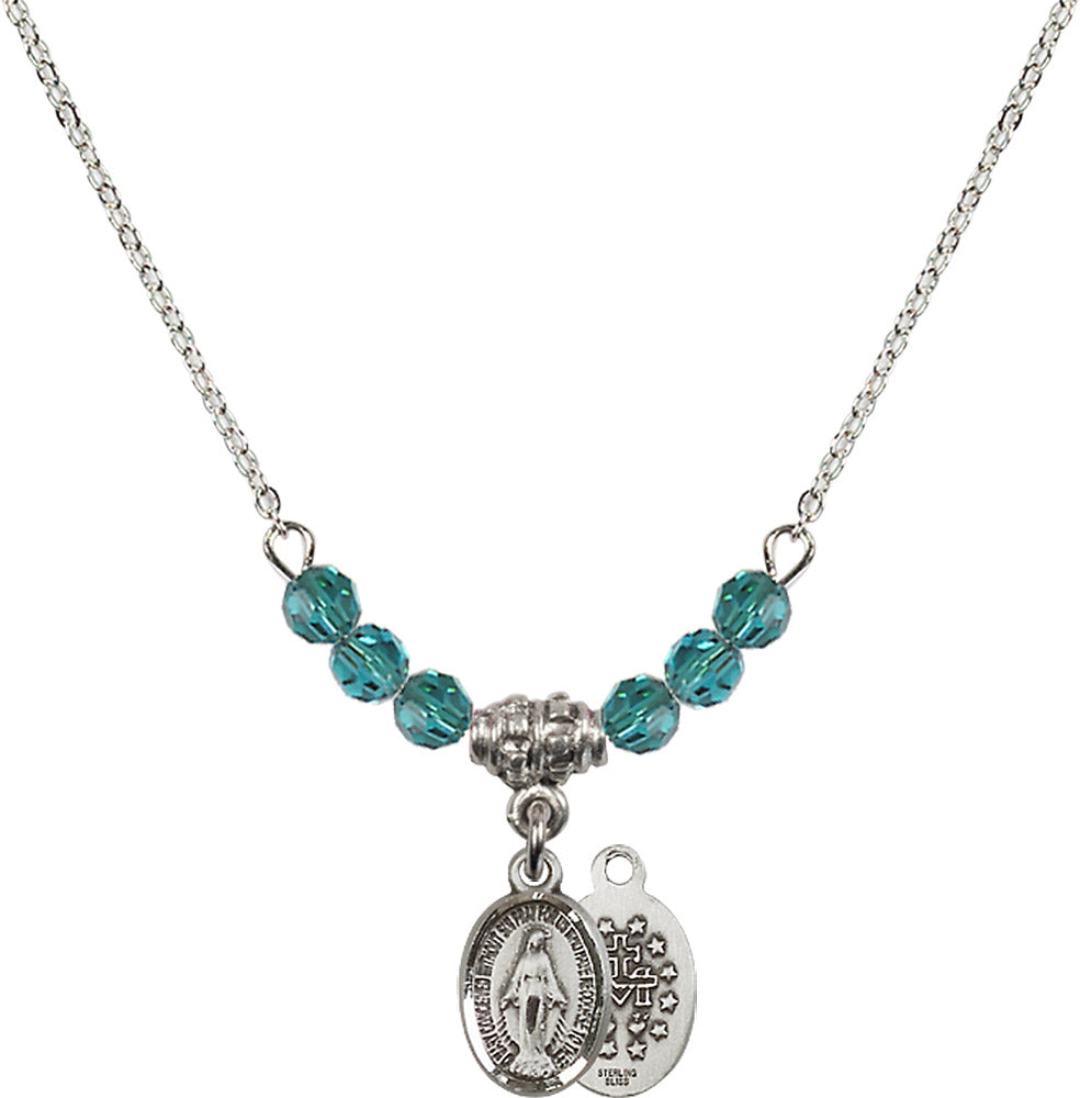 Sterling Silver Miraculous Birthstone Necklace with Zircon Beads - 0702