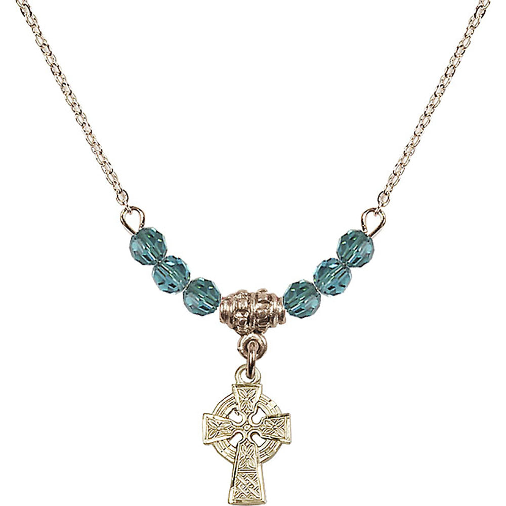 14kt Gold Filled Celtic Cross Birthstone Necklace with Zircon Beads - 4133