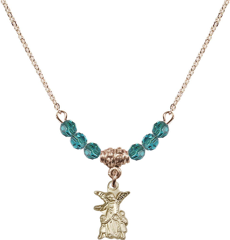 14kt Gold Filled Guardian Angel Birthstone Necklace with Zircon Beads - 4253