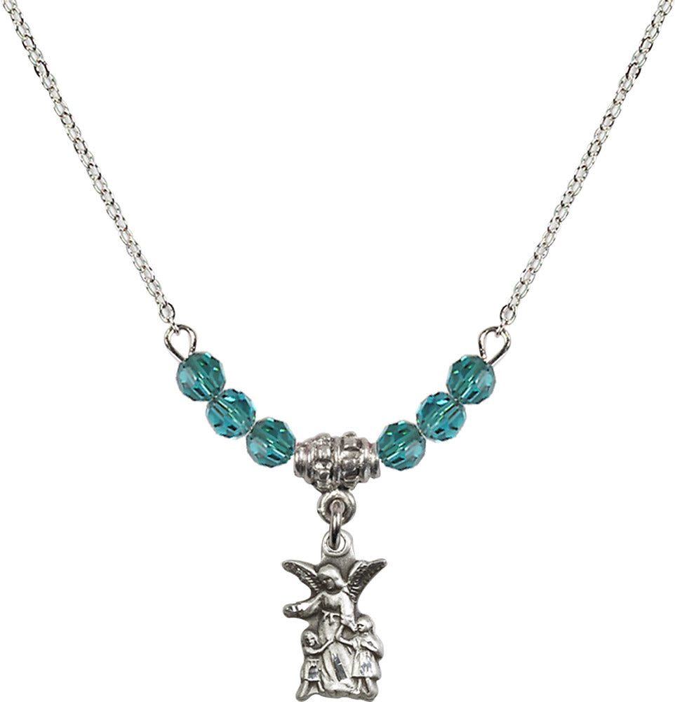 Sterling Silver Guardian Angel Birthstone Necklace with Zircon Beads - 4253