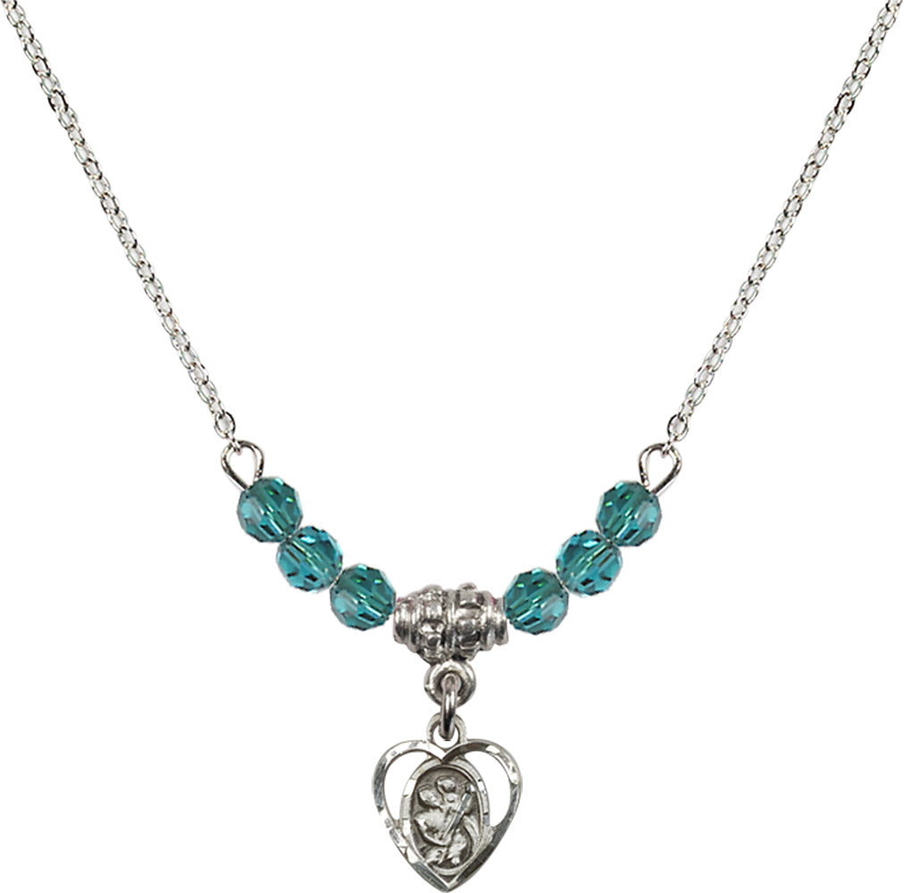 Sterling Silver Saint Christopher Birthstone Necklace with Zircon Beads - 5403