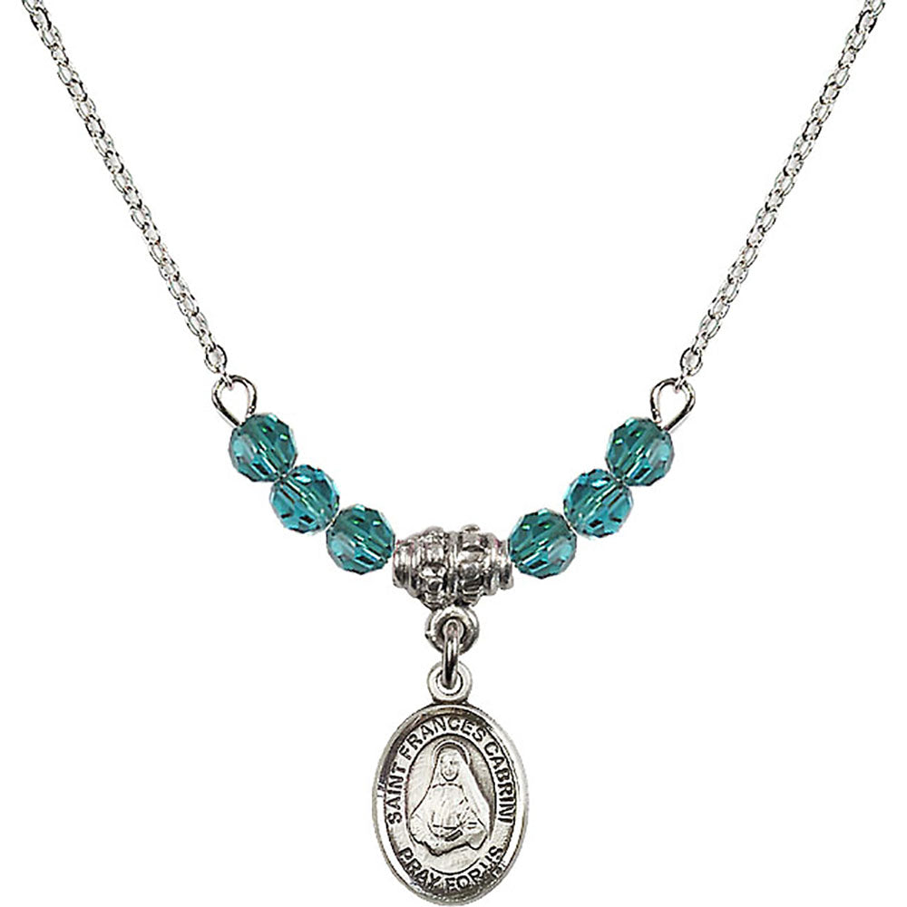 Sterling Silver Saint Frances Cabrini Birthstone Necklace with Zircon Beads - 9011