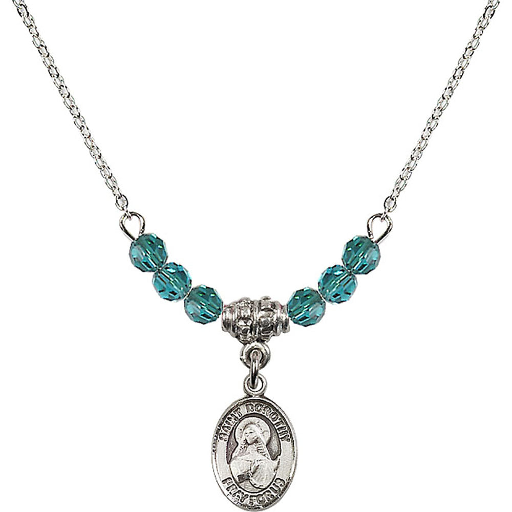 Sterling Silver Saint Dorothy Birthstone Necklace with Zircon Beads - 9023