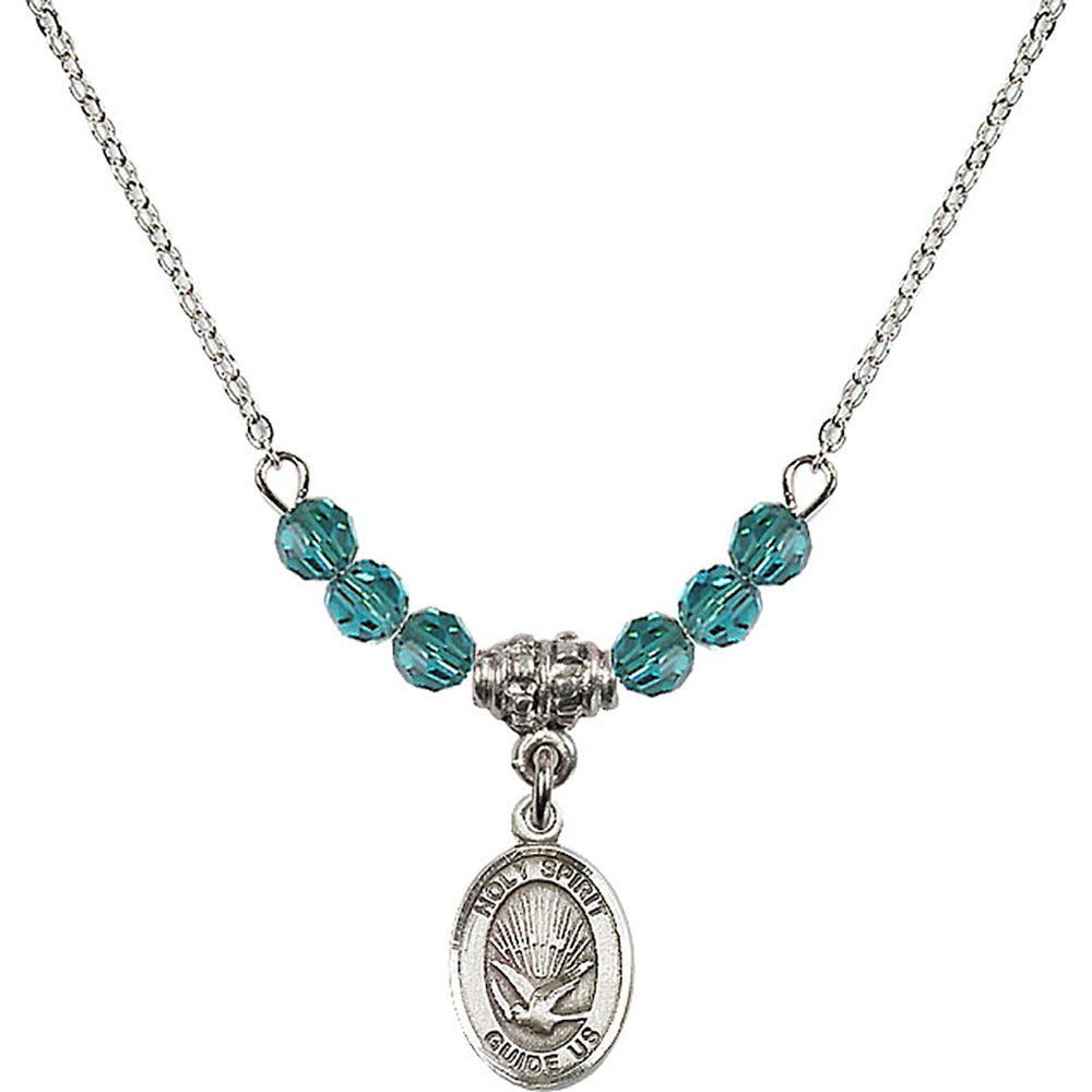 Sterling Silver Holy Spirit Birthstone Necklace with Zircon Beads - 9044