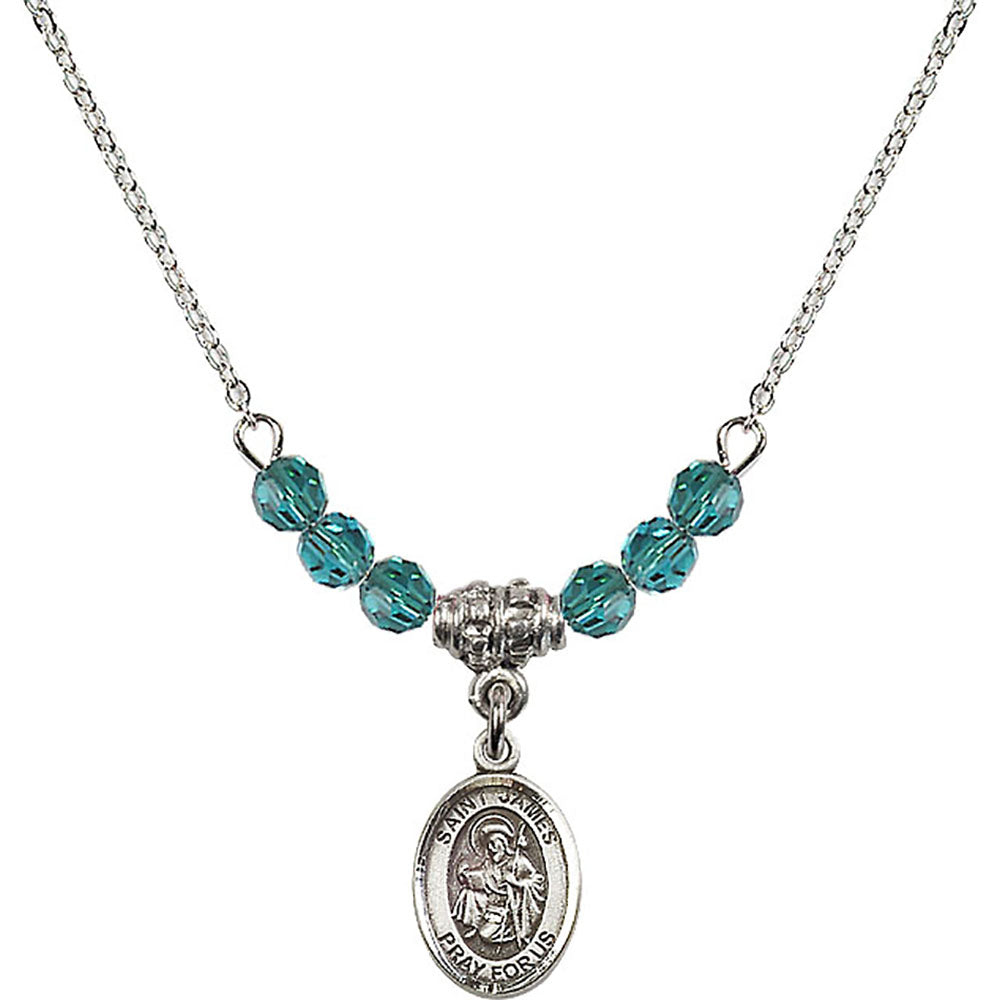 Sterling Silver Saint James the Greater Birthstone Necklace with Zircon Beads - 9050