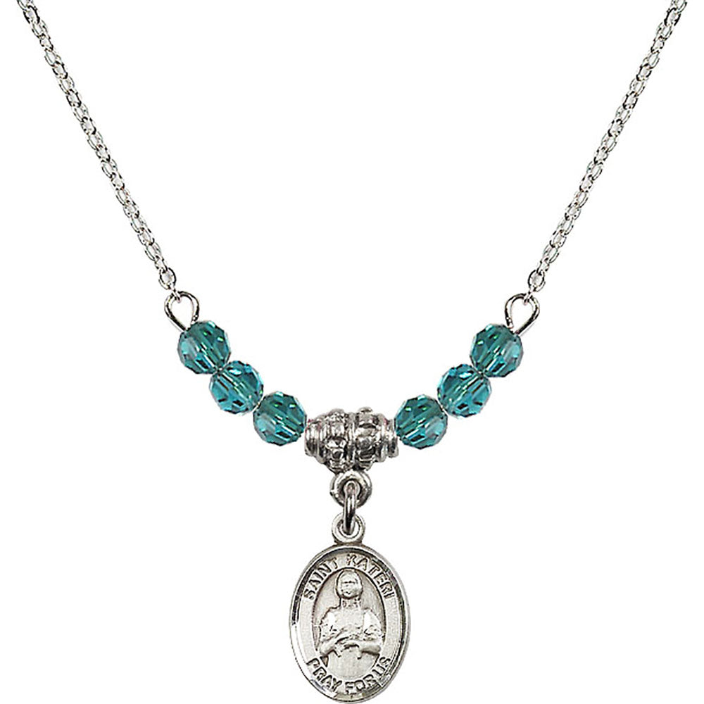 Sterling Silver Saint Kateri Tekakwitha Birthstone Necklace with Zircon Beads - 9061