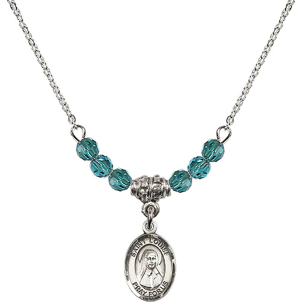 Sterling Silver Saint Louise de Marillac Birthstone Necklace with Zircon Beads - 9064