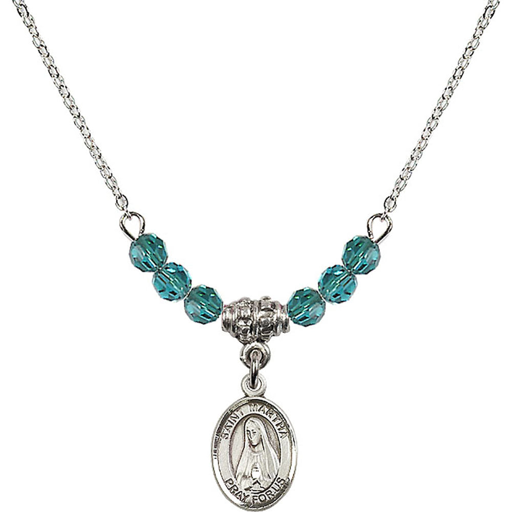 Sterling Silver Saint Martha Birthstone Necklace with Zircon Beads - 9075