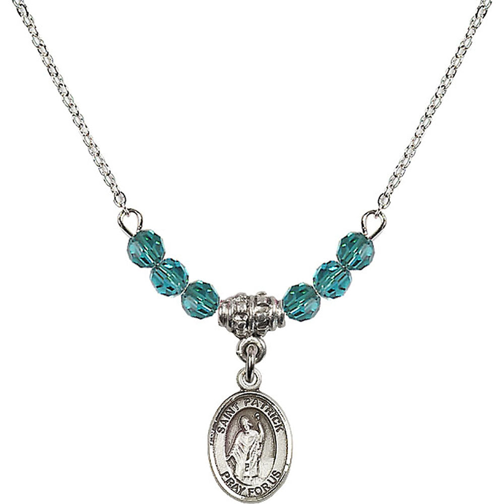 Sterling Silver Saint Patrick Birthstone Necklace with Zircon Beads - 9084