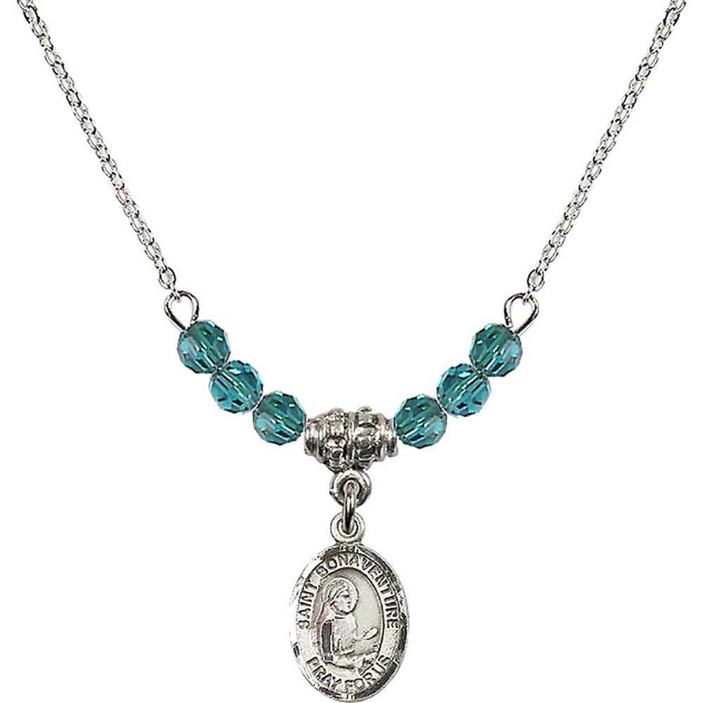 Sterling Silver Saint Bonaventure Birthstone Necklace with Zircon Beads - 9085