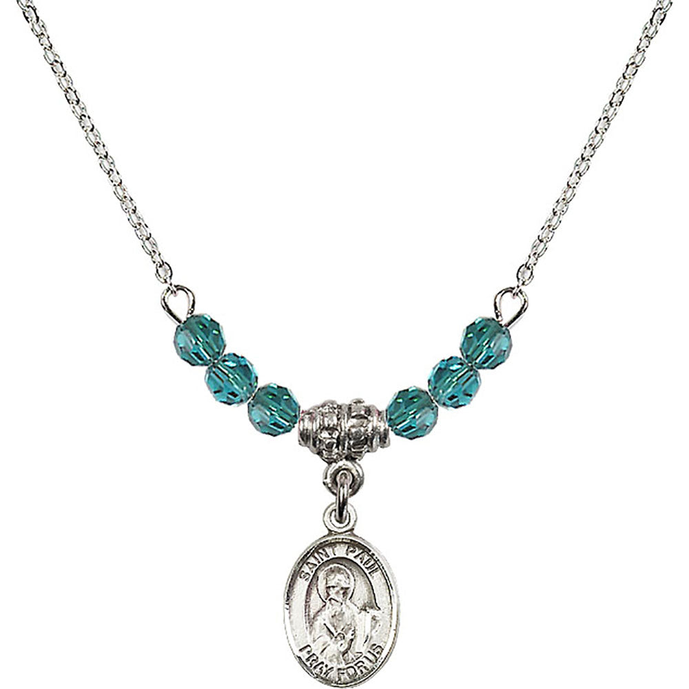 Sterling Silver Saint Paul the Apostle Birthstone Necklace with Zircon Beads - 9086
