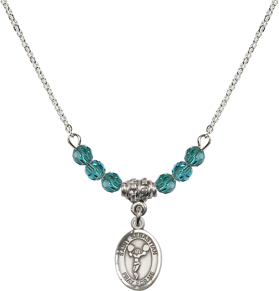 Sterling Silver Saint Sebastian/Cheerleading Birthstone Necklace with Zircon Beads - 9170