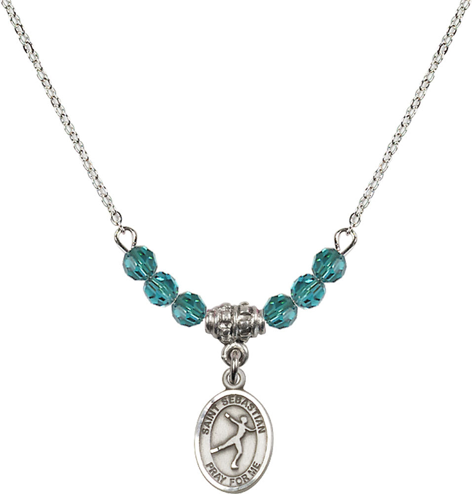 Sterling Silver Saint Sebastian/Figure Skating Birthstone Necklace with Zircon Beads - 9177