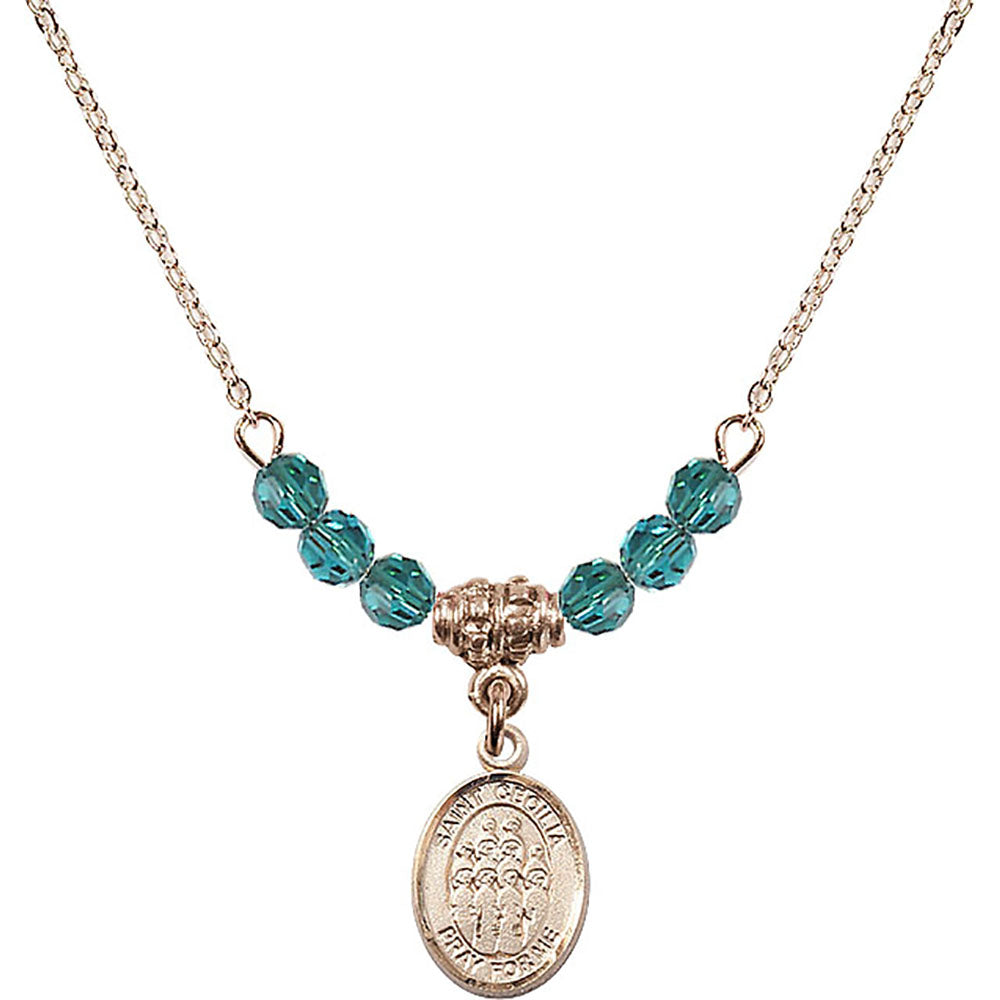 14kt Gold Filled Saint Cecilia / Choir Birthstone Necklace with Zircon Beads - 9180
