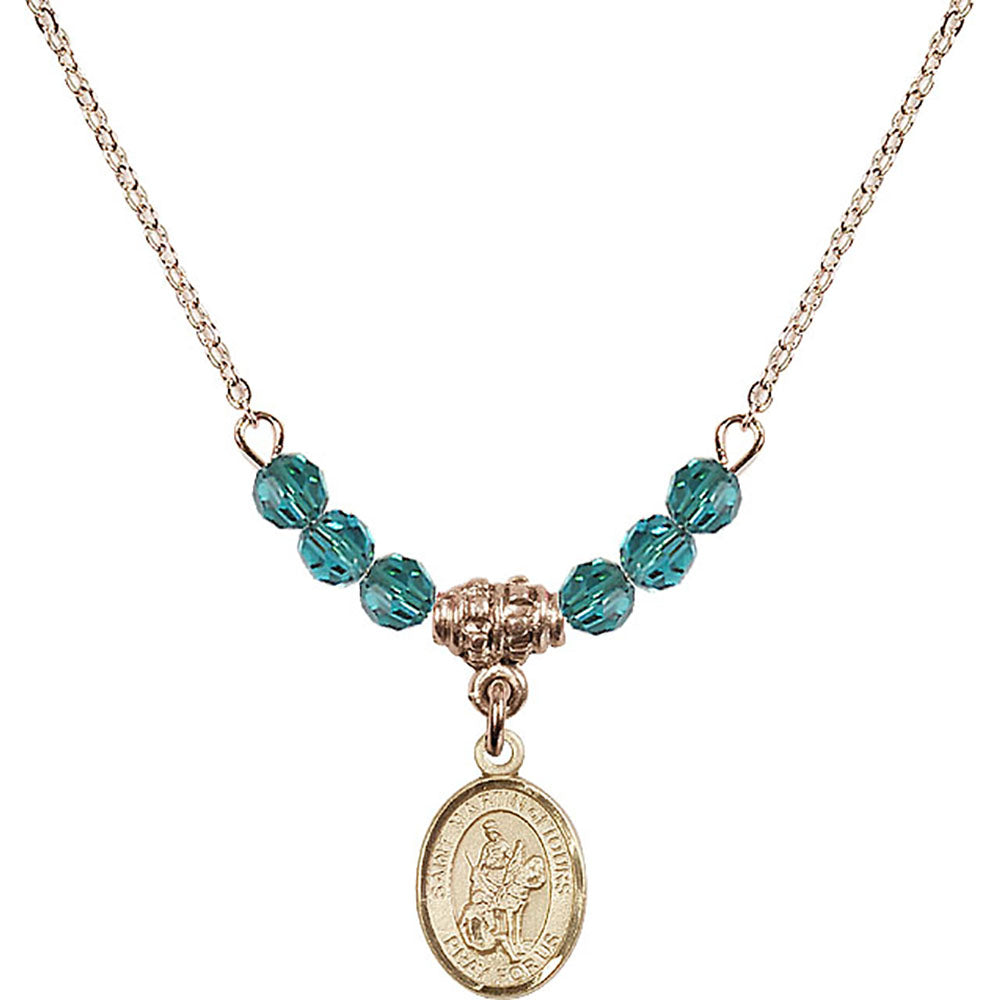 14kt Gold Filled Saint Martin of Tours Birthstone Necklace with Zircon Beads - 9200