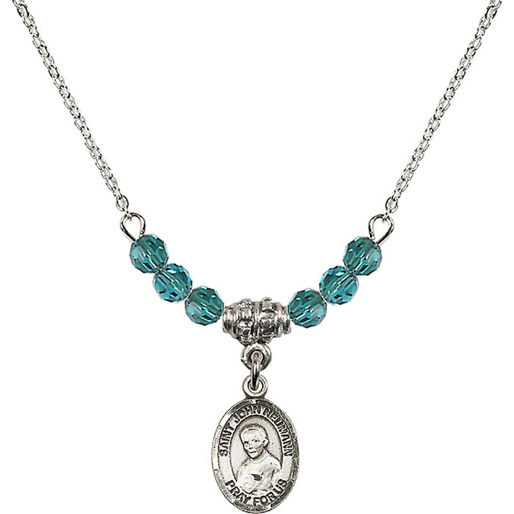 Sterling Silver Saint John Neumann Birthstone Necklace with Zircon Beads - 9204