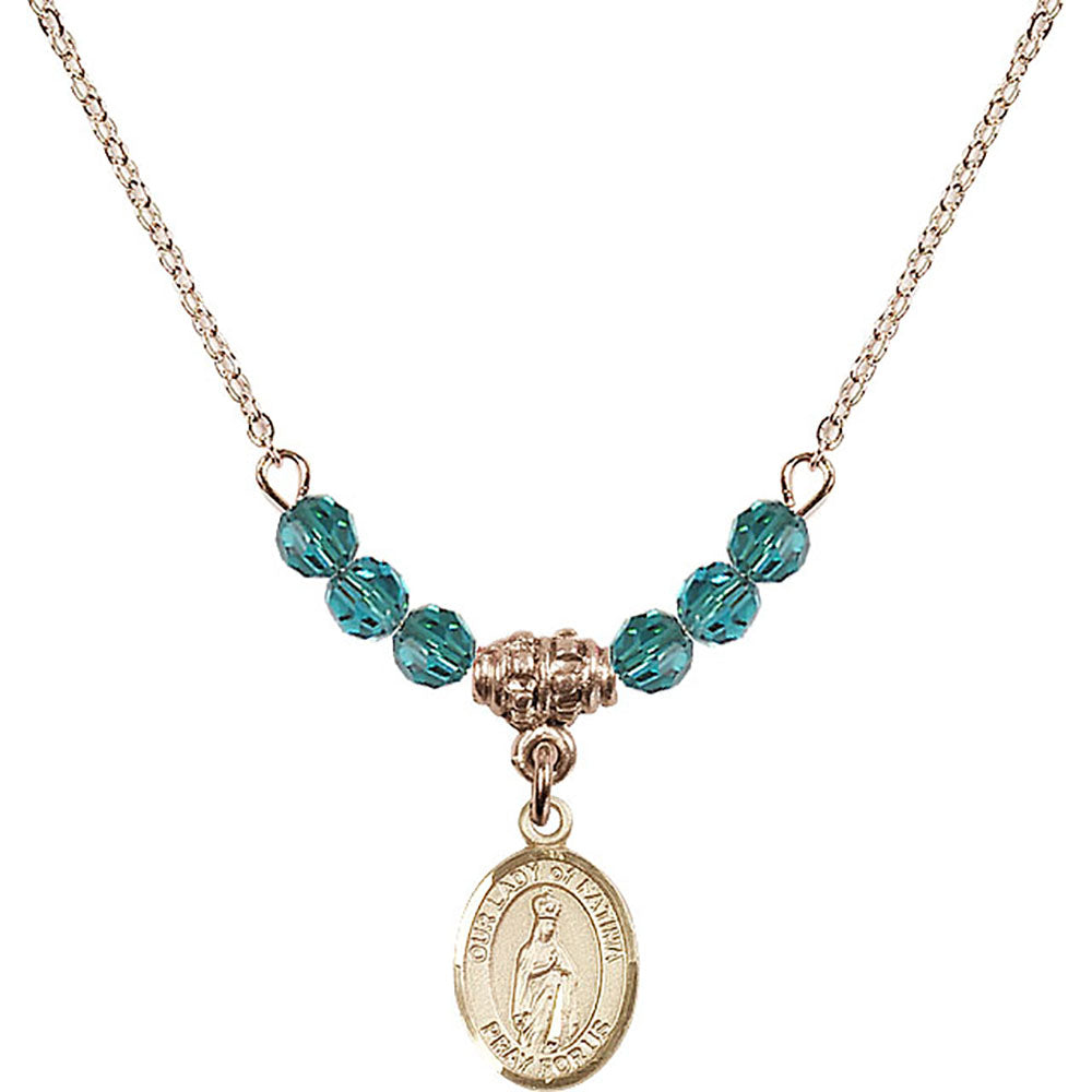 14kt Gold Filled Our Lady of Fatima Birthstone Necklace with Zircon Beads - 9205