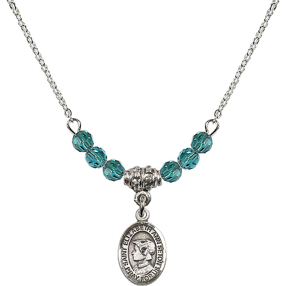 Sterling Silver Saint Elizabeth Ann Seton Birthstone Necklace with Zircon Beads - 9224