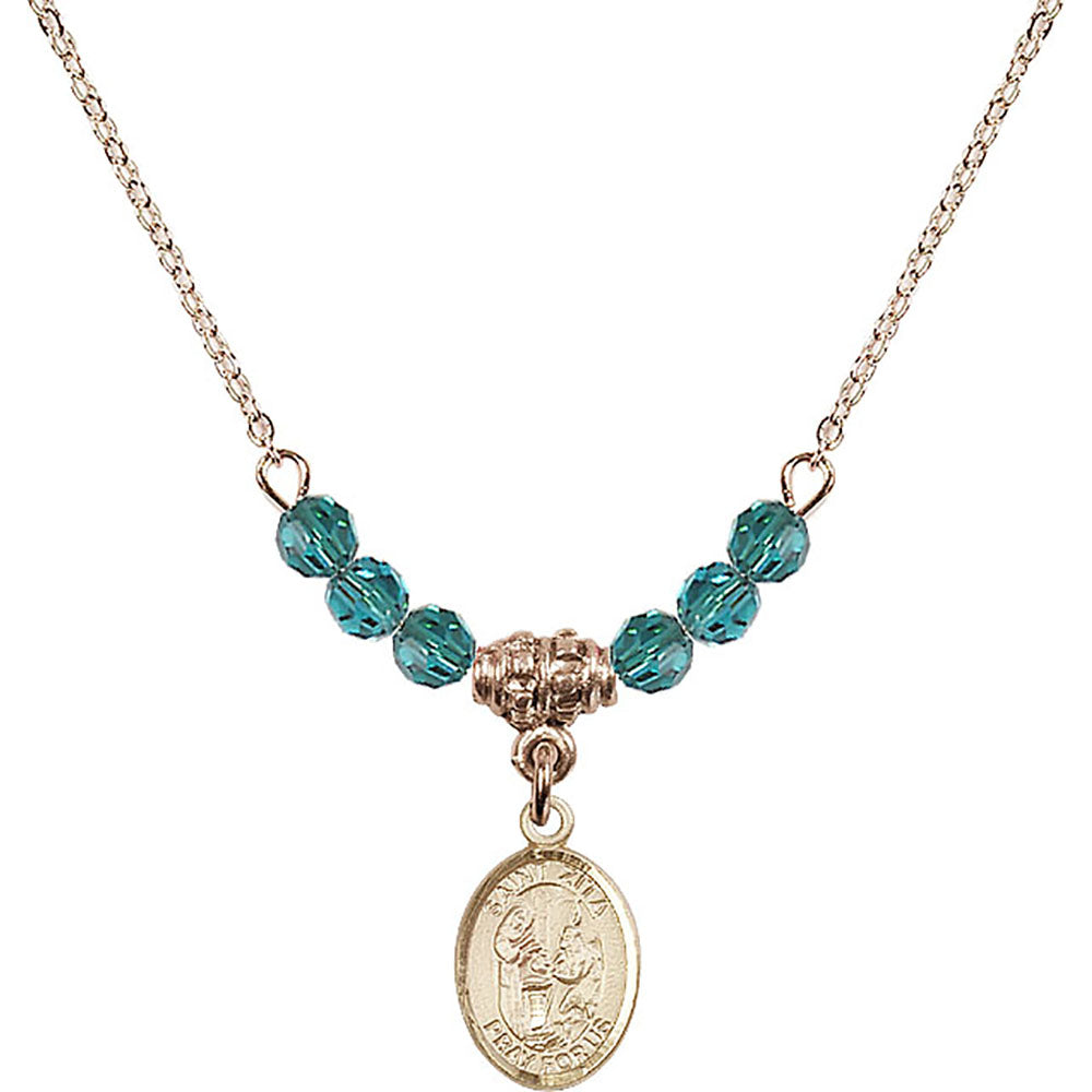 14kt Gold Filled Saint Zita Birthstone Necklace with Zircon Beads - 9244