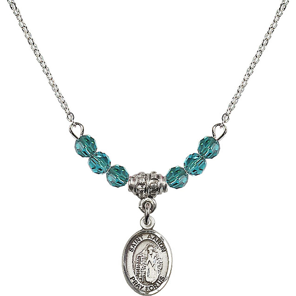 Sterling Silver Saint Aaron Birthstone Necklace with Zircon Beads - 9254
