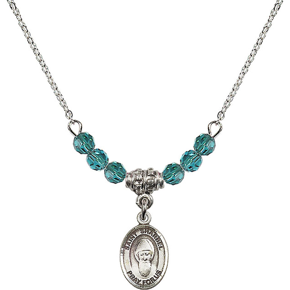 Sterling Silver Saint Sharbel Birthstone Necklace with Zircon Beads - 9271