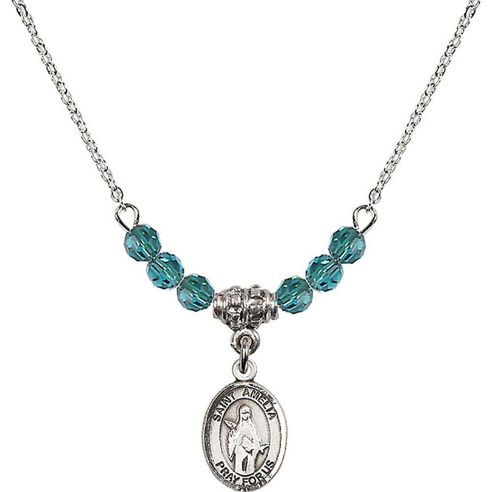 Sterling Silver Saint Amelia Birthstone Necklace with Zircon Beads - 9313