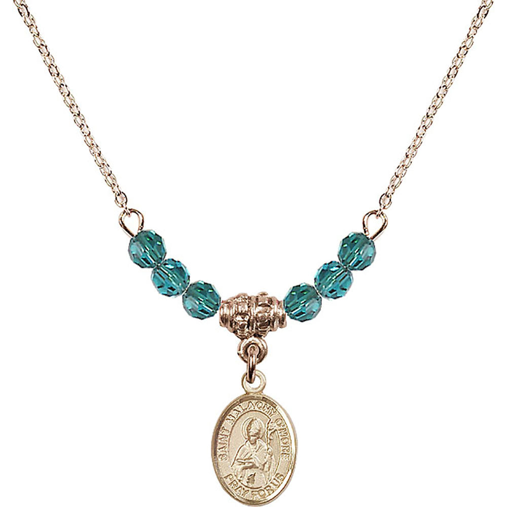 14kt Gold Filled Saint Malachy O'More Birthstone Necklace with Zircon Beads - 9316