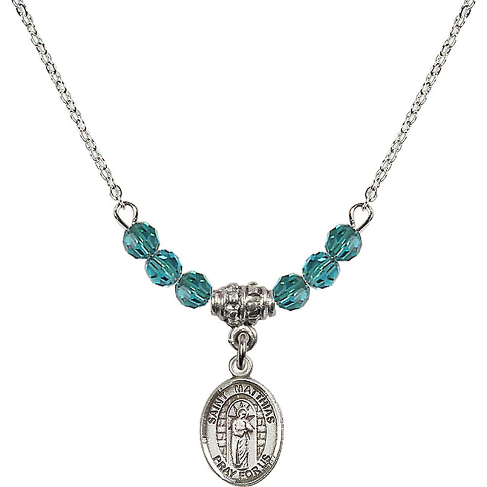 Sterling Silver Saint Matthias the Apostle Birthstone Necklace with Zircon Beads - 9331