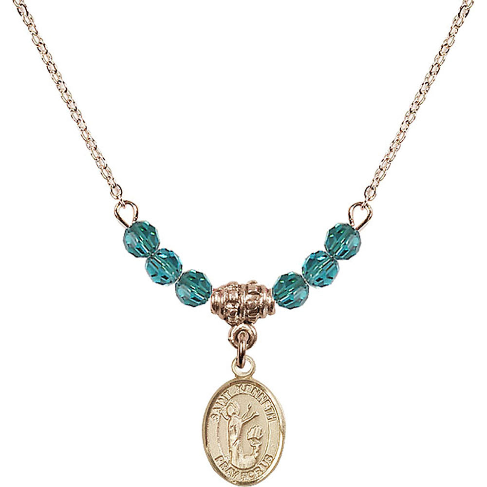 14kt Gold Filled Saint Kenneth Birthstone Necklace with Zircon Beads - 9332