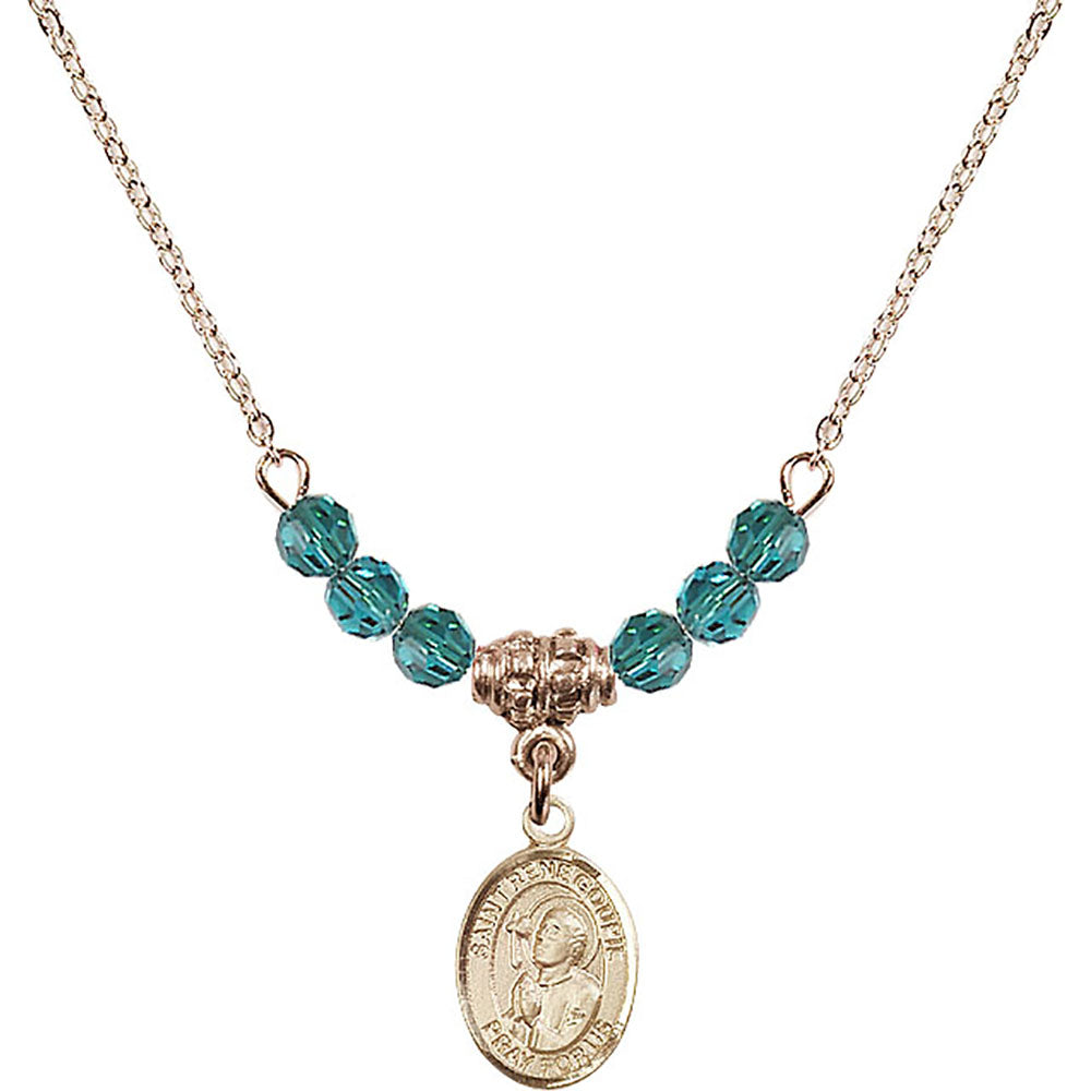 14kt Gold Filled Saint Rene Goupil Birthstone Necklace with Zircon Beads - 9334