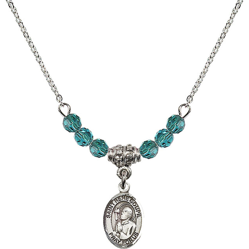 Sterling Silver Saint Rene Goupil Birthstone Necklace with Zircon Beads - 9334