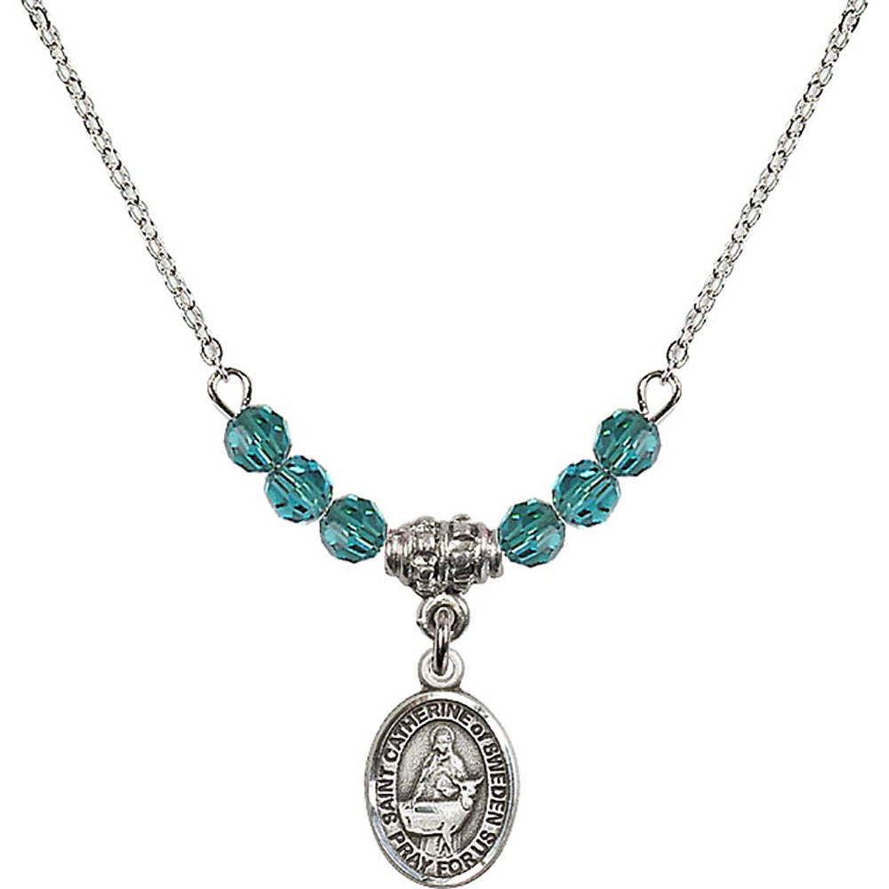 Sterling Silver Saint Catherine of Sweden Birthstone Necklace with Zircon Beads - 9336