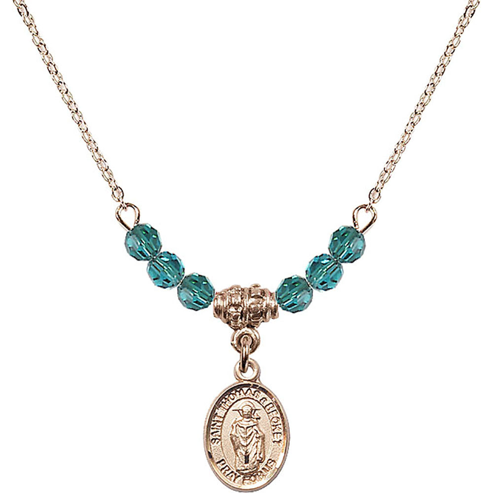 14kt Gold Filled Saint Thomas A Becket Birthstone Necklace with Zircon Beads - 9344