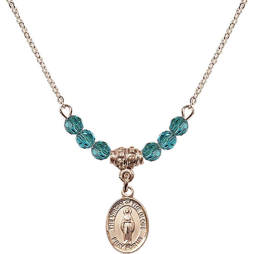 14kt Gold Filled Virgin of the Globe Birthstone Necklace with Zircon Beads - 9345