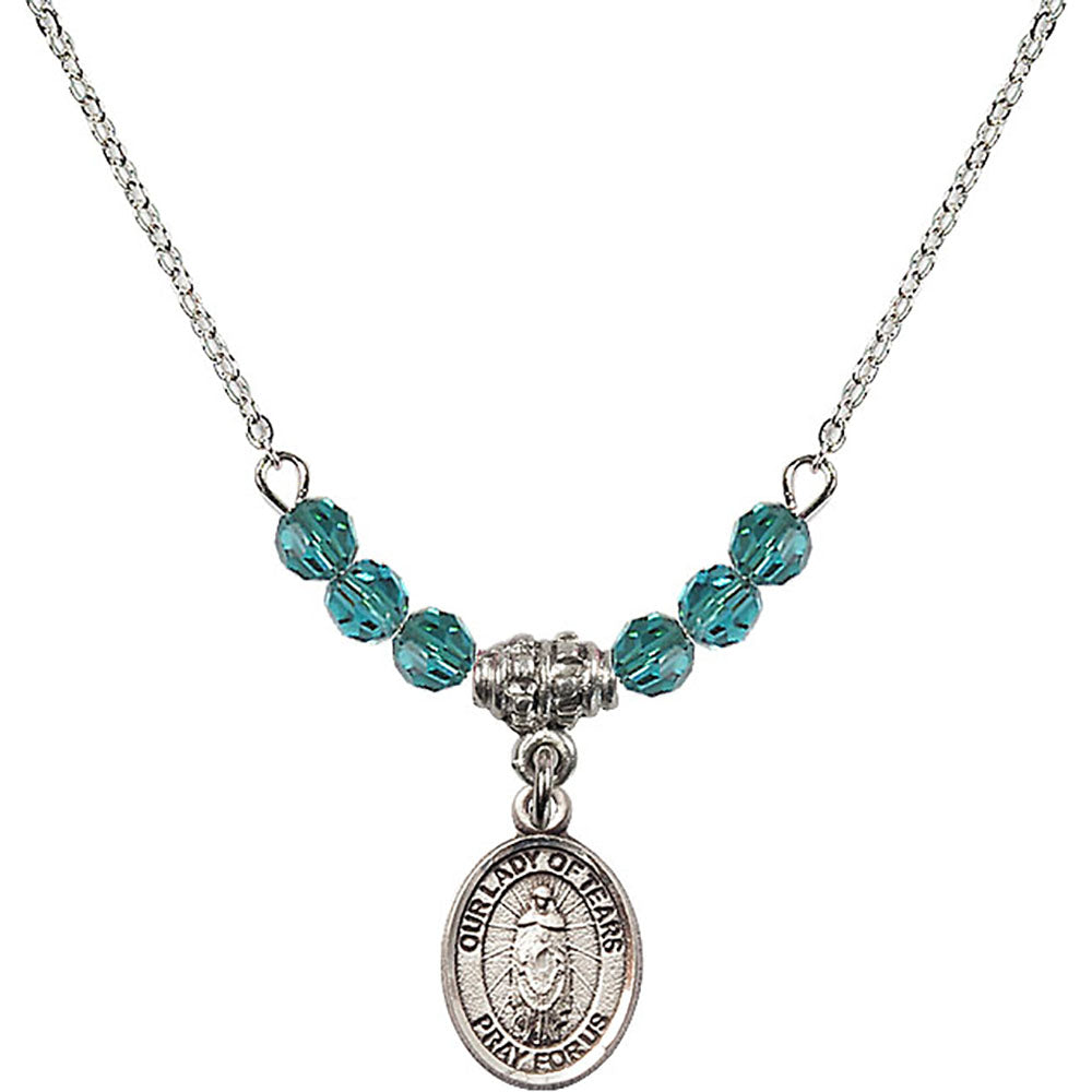 Sterling Silver Our Lady of Tears Birthstone Necklace with Zircon Beads - 9346