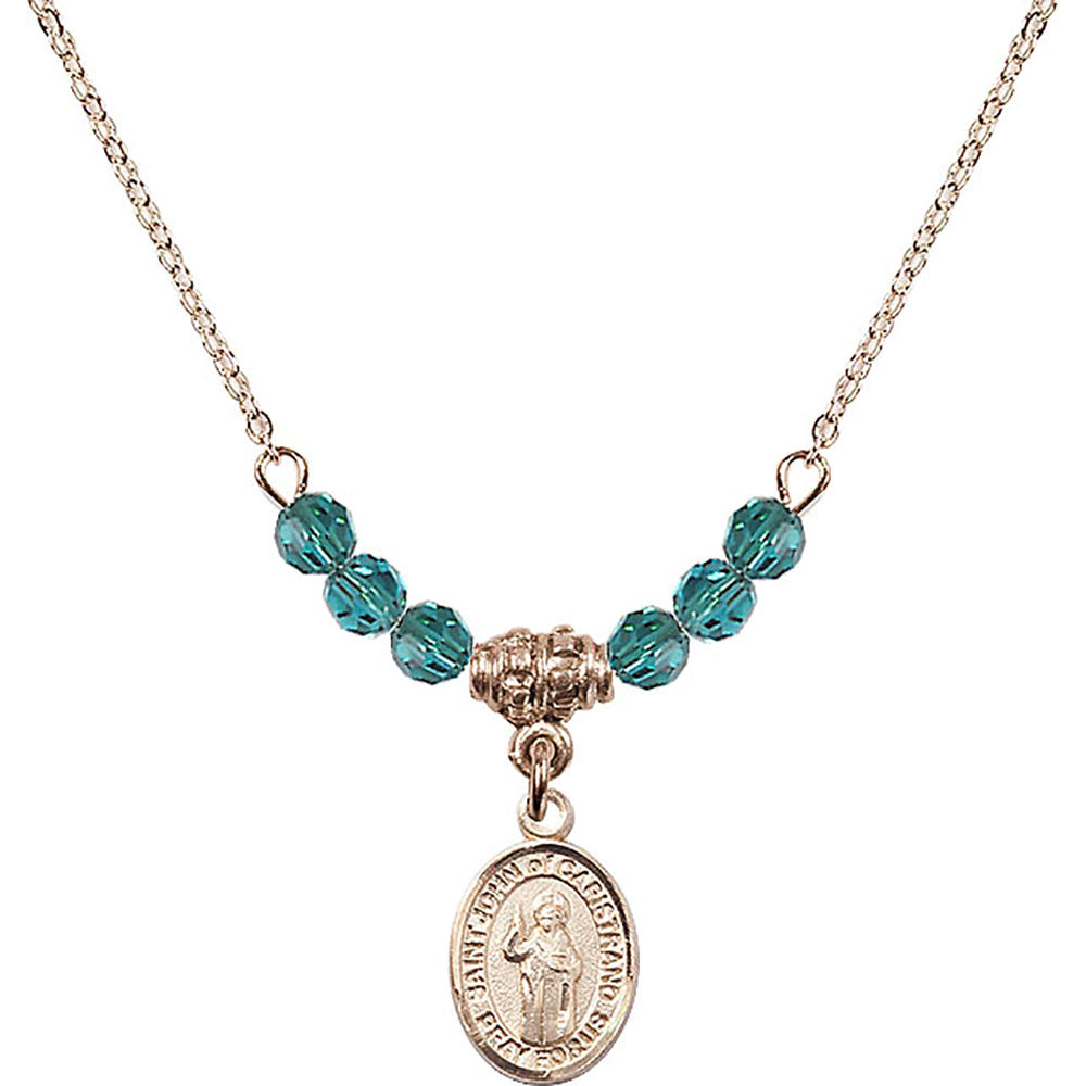 14kt Gold Filled Saint John of Capistrano Birthstone Necklace with Zircon Beads - 9350