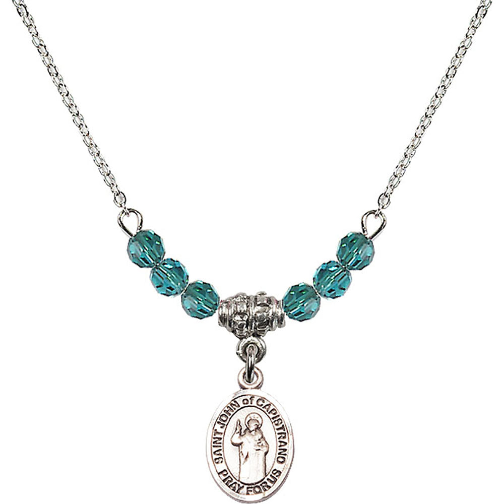 Sterling Silver Saint John of Capistrano Birthstone Necklace with Zircon Beads - 9350