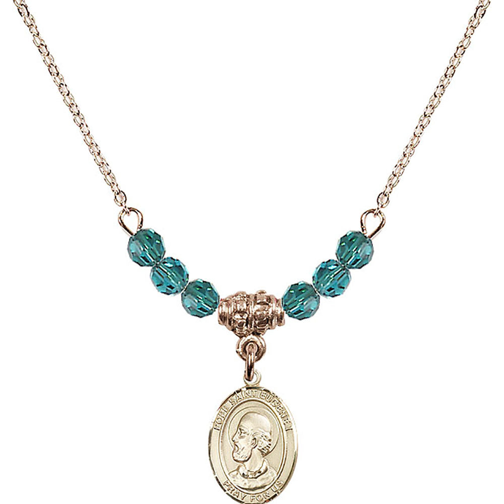 14kt Gold Filled Pope Saint Eugene I Birthstone Necklace with Zircon Beads - 9352