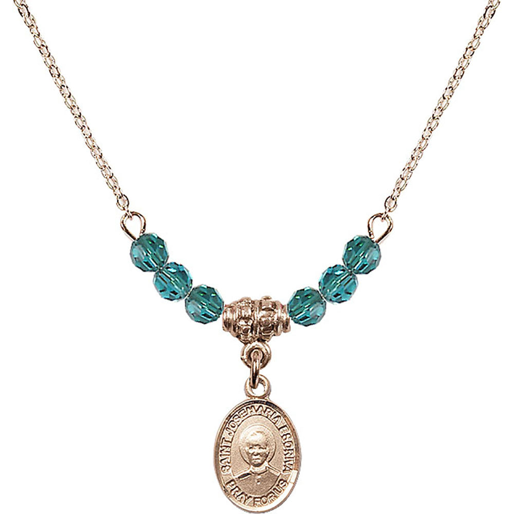14kt Gold Filled Saint Josemaria Escriva Birthstone Necklace with Zircon Beads - 9362