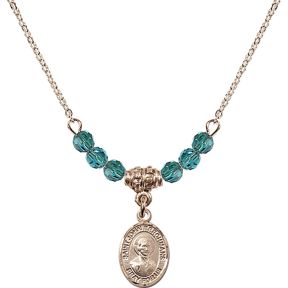 14kt Gold Filled Saint John Berchmans Birthstone Necklace with Zircon Beads - 9370