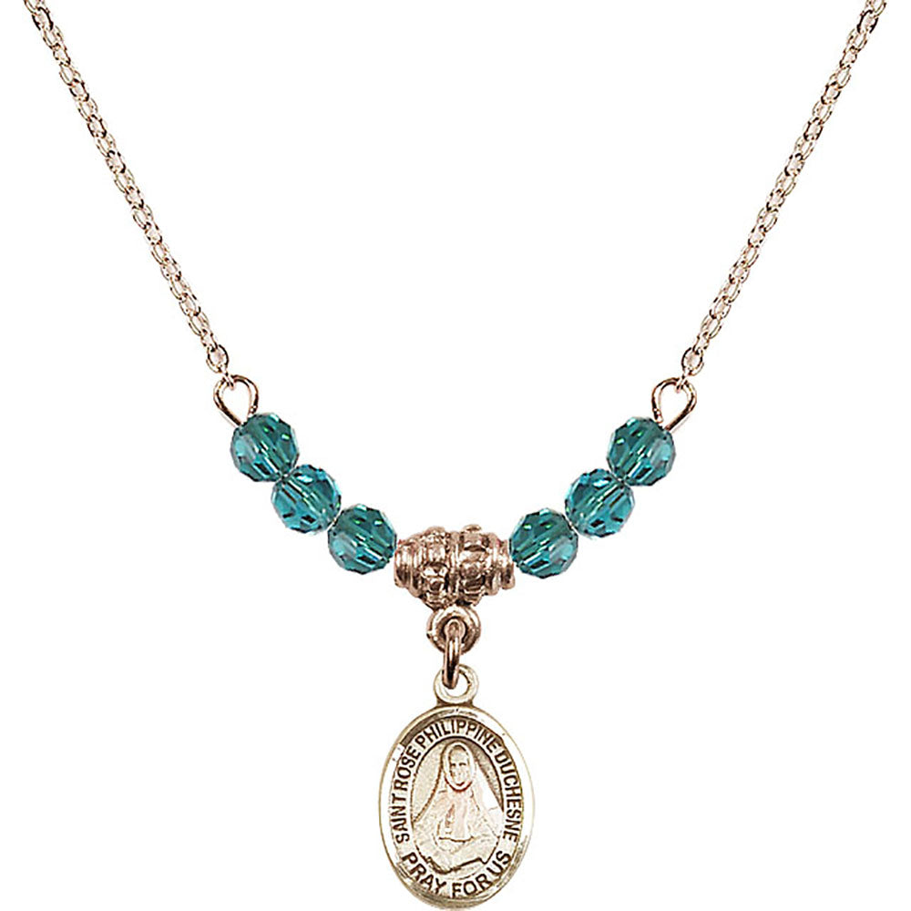 14kt Gold Filled Saint Rose Philippine Duchesne Birthstone Necklace with Zircon Beads - 9371