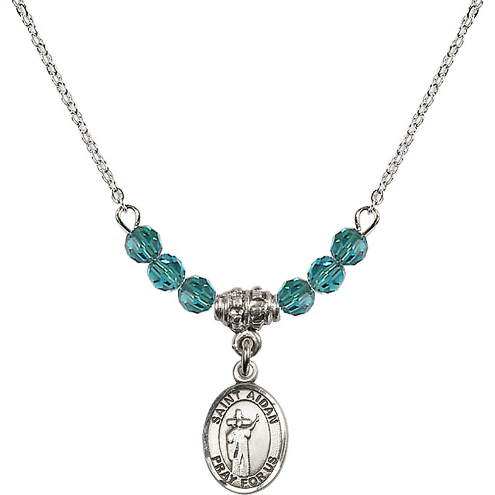 Sterling Silver Saint Aidan of Lindesfarne Birthstone Necklace with Zircon Beads - 9381