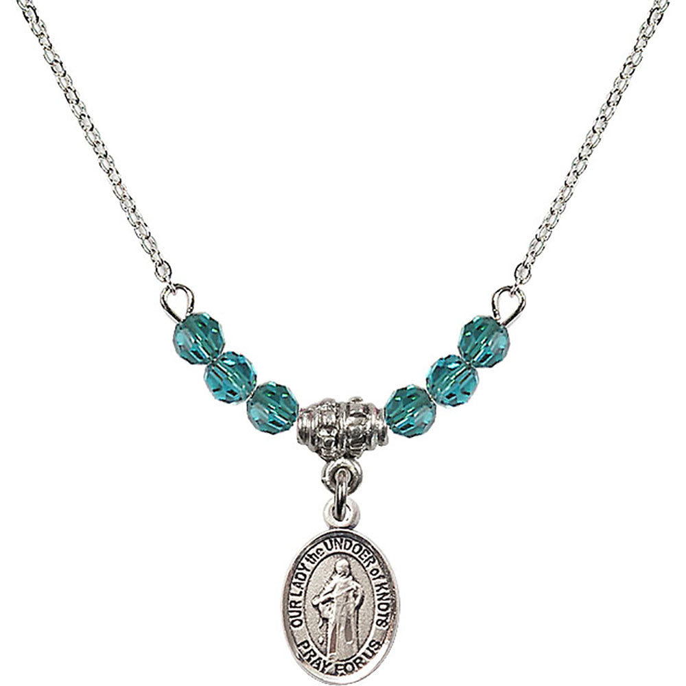 Sterling Silver Our Lady the Undoer of Knots Birthstone Necklace with Zircon Beads - 9383