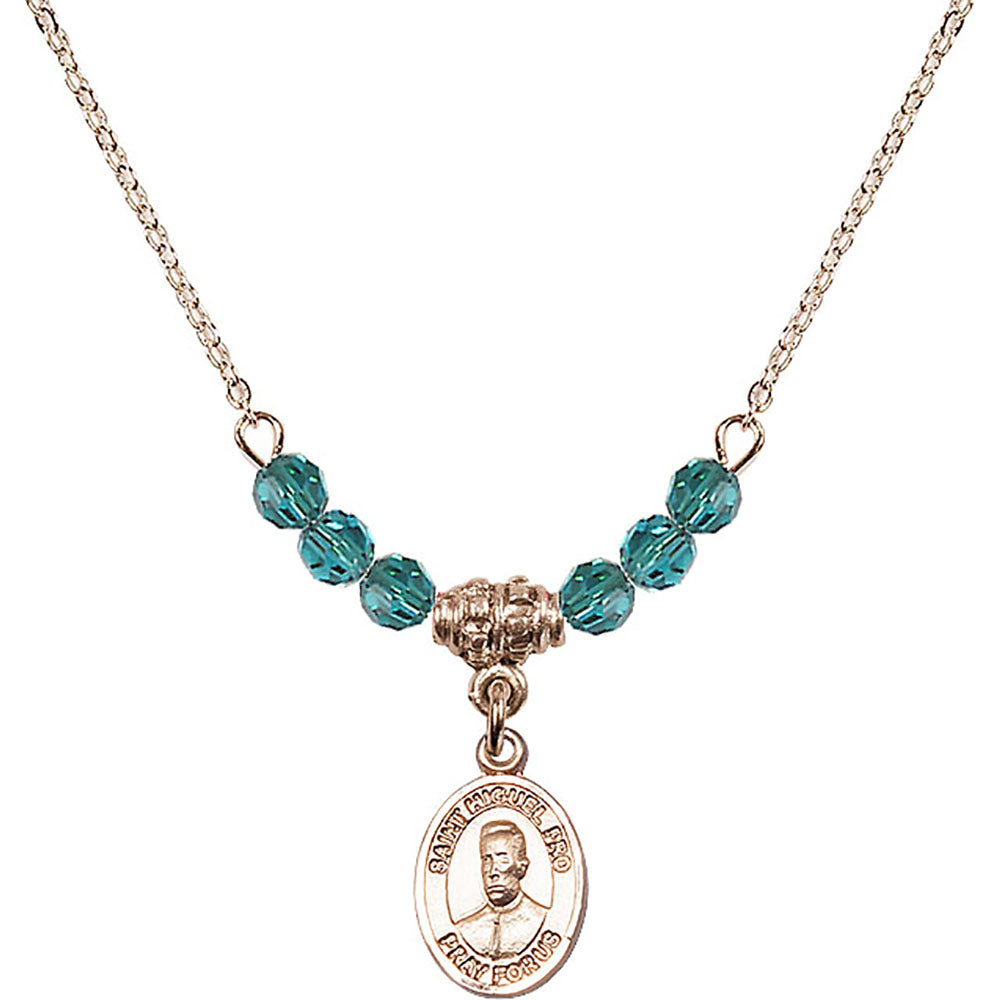 14kt Gold Filled Blessed Miguel Pro Birthstone Necklace with Zircon Beads - 9389