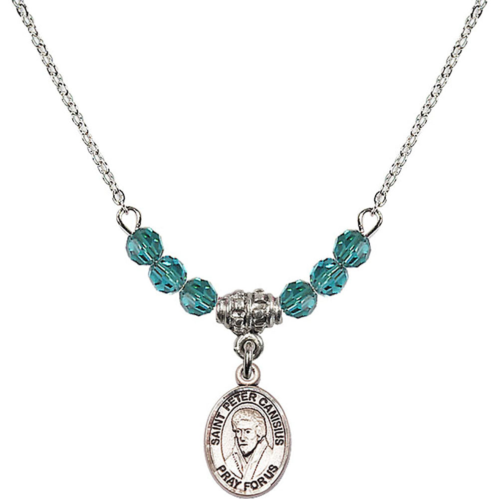 Sterling Silver Saint Peter Canisius Birthstone Necklace with Zircon Beads - 9393