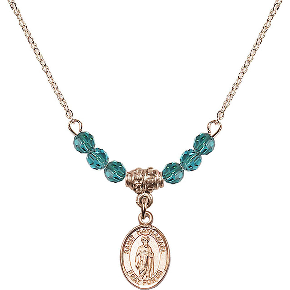14kt Gold Filled Saint Nathanael Birthstone Necklace with Zircon Beads - 9398