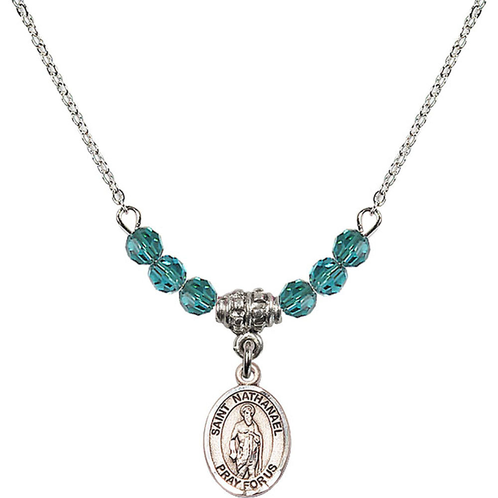 Sterling Silver Saint Nathanael Birthstone Necklace with Zircon Beads - 9398