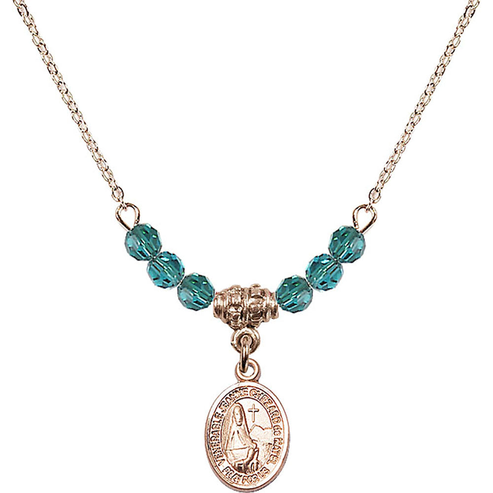 14kt Gold Filled Saint Jeanne Chezard de Matel Birthstone Necklace with Zircon Beads - 9401